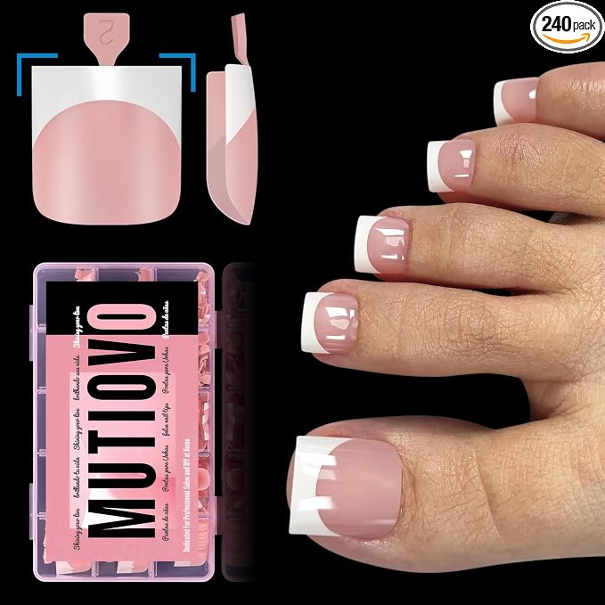 Sharp Square French tip Toe Nail Tips Baby Pink