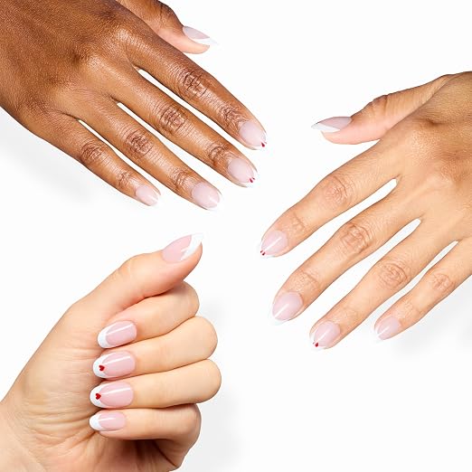 Mon Cherry | Opaque White French Tip with Red Hearts
