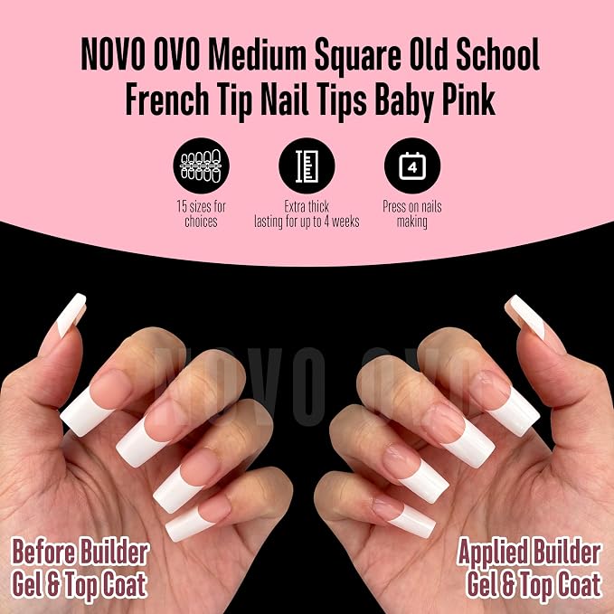 Square Wide White French Tip Baby Pink