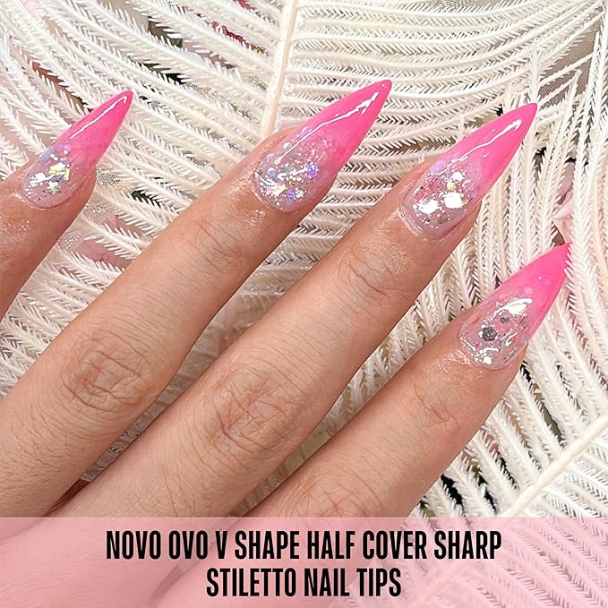 V Shape Half Cover Sharp Stiletto Nail Tips 224
