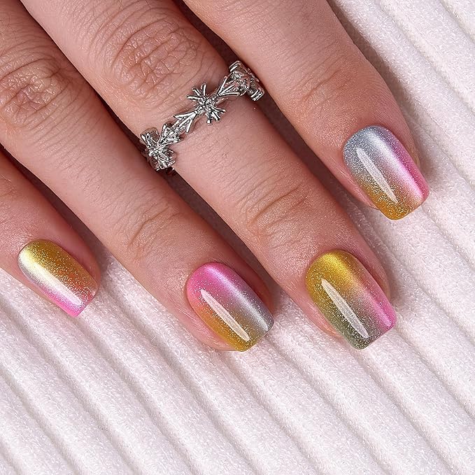 multi-color cat eye nails
