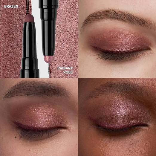 03 Radiant Rose/Brazen (Radiant Rose: A shimmering medium pink, shimmer; Brazen: A blackened cherry,
