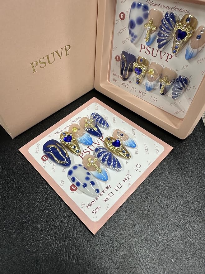 3D Cobalt Blue Baroque Luxury Nails