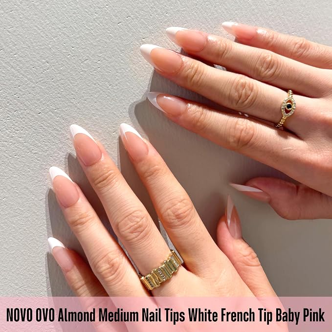 Almond White French Tip Baby Pink