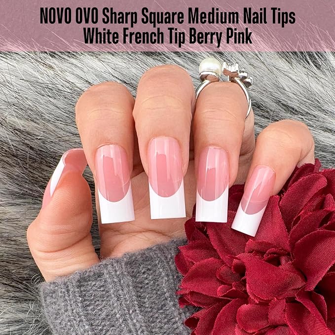 Sharp Square White French Tip Berry Pink