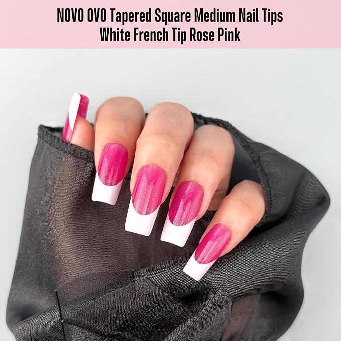 Square White French Tip Rose Pink