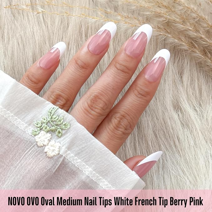 Oval White French Tip Berry Pink