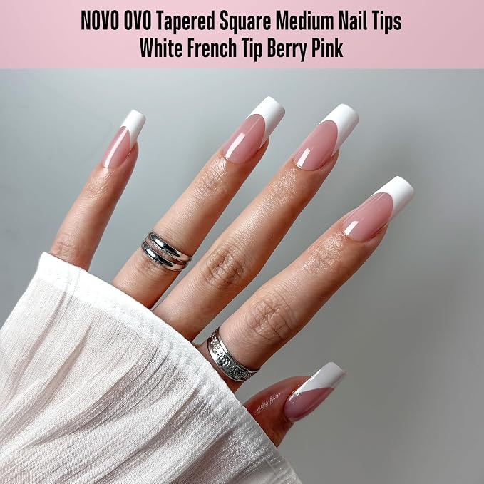 Square White French Tip Berry Pink