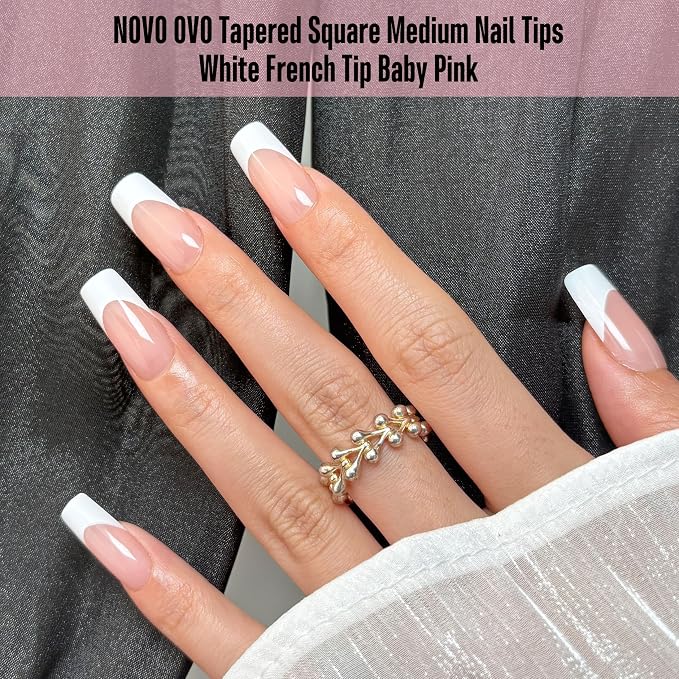 Square White French Tip Baby Pink