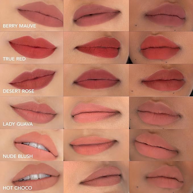 01 - Nude Blush, Lady Guava, Berry Mauve, Hot Choco, True Red, Desert Rose