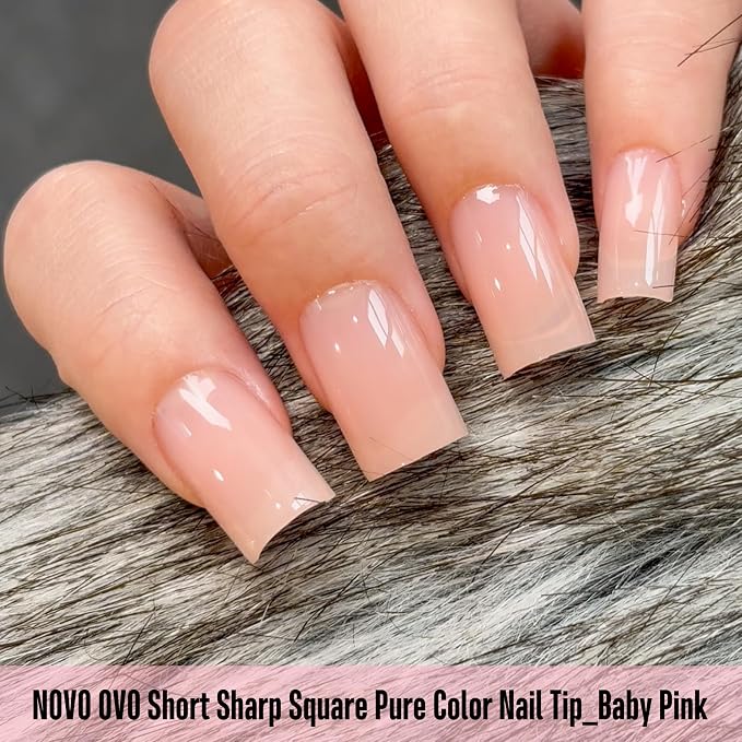 Short Sharp Square Nail Tips Pure Color Baby Pink
