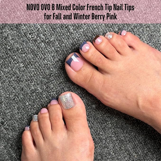 Sharp Square Toe Nail Tips BERRY PINK 8 color for winter