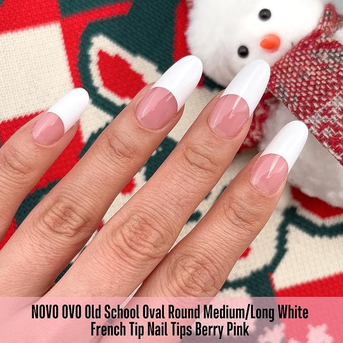 Medium/Long Oval Round Old School White French Tip Berry Pink 240