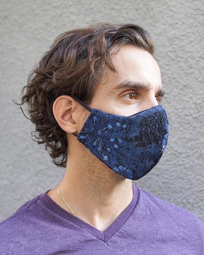 Blue Floral Lurex Mask