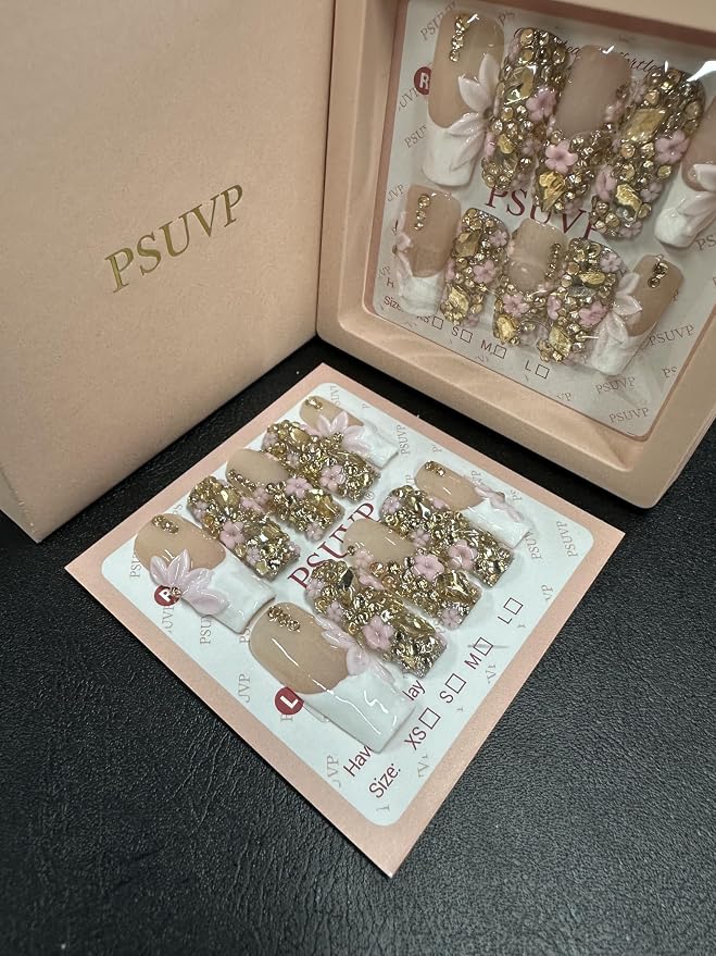 3DWhite flower-shaped, luxurious diamond nails