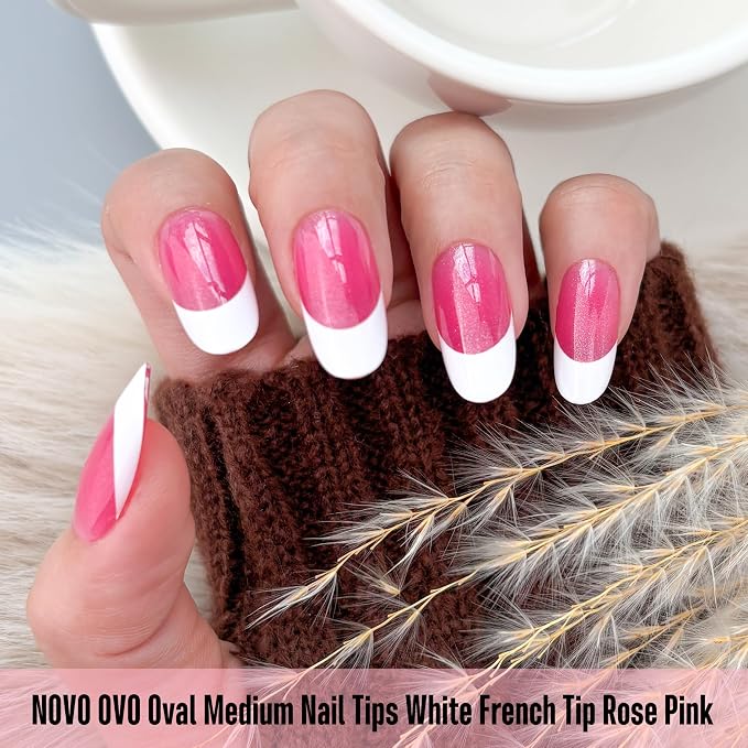 Oval White French Tip Rose Pink