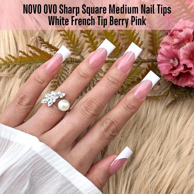 Sharp Square White French Tip Berry Pink
