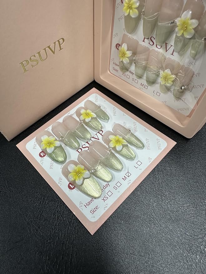 3D Frangipani Cat Eye Press On Nails