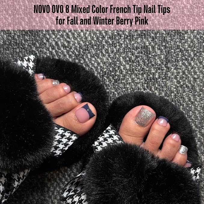 Sharp Square Toe Nail Tips BERRY PINK 8 color for winter