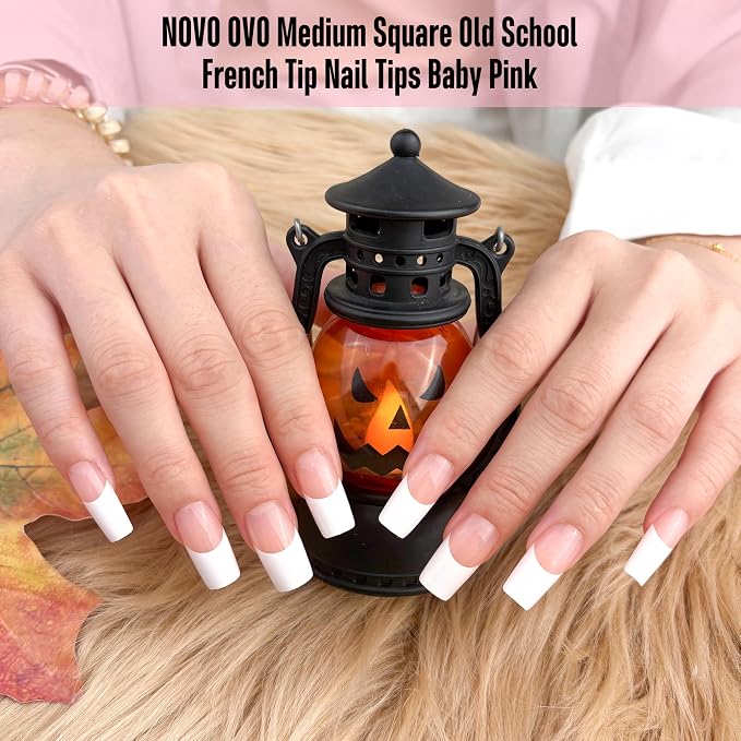 Square Wide White French Tip Baby Pink