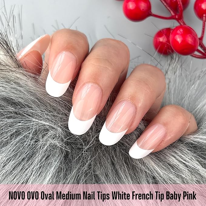 Oval White French Tip Baby Pink