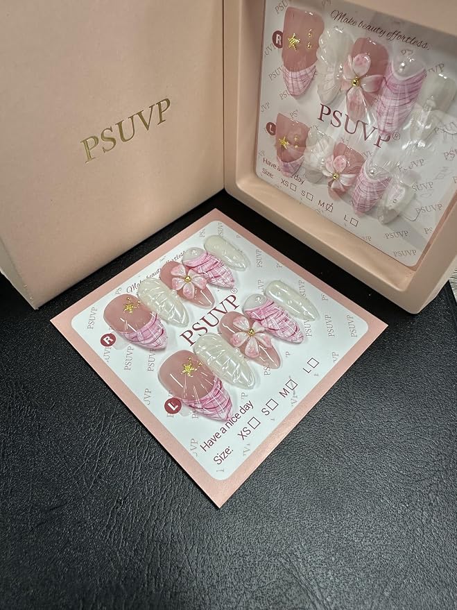 3D Pink flowers + Shell filigree Press On Nails